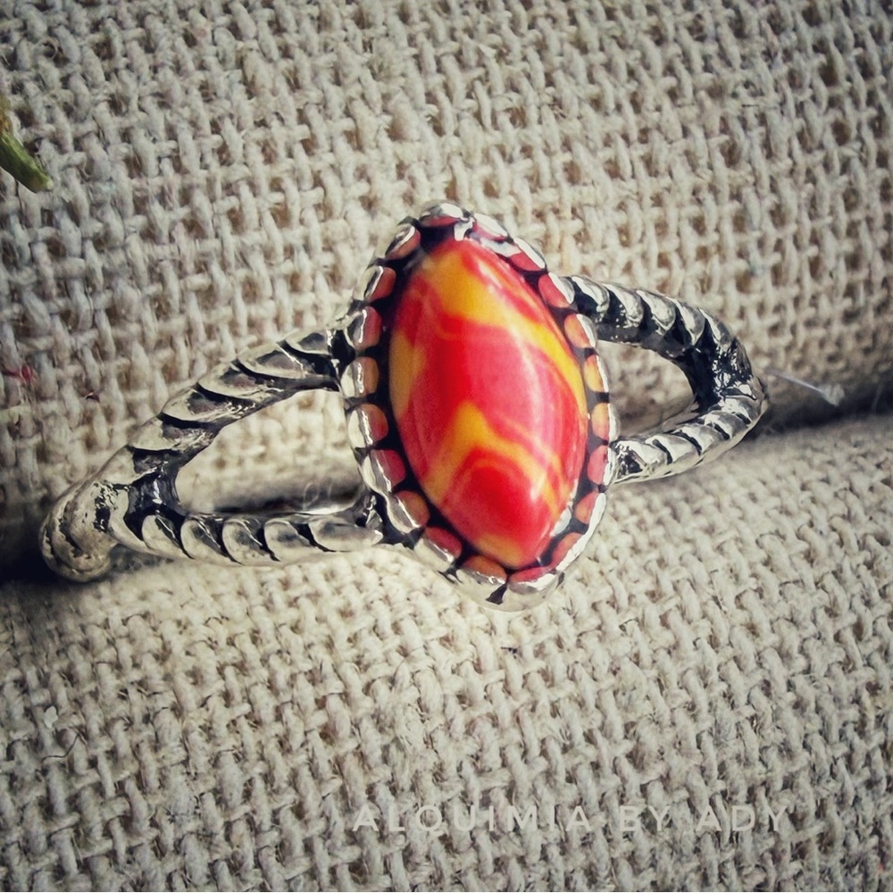 OVAL IN BOLD Red orange and Silver Bohemian Ring + Earthy Dopamine